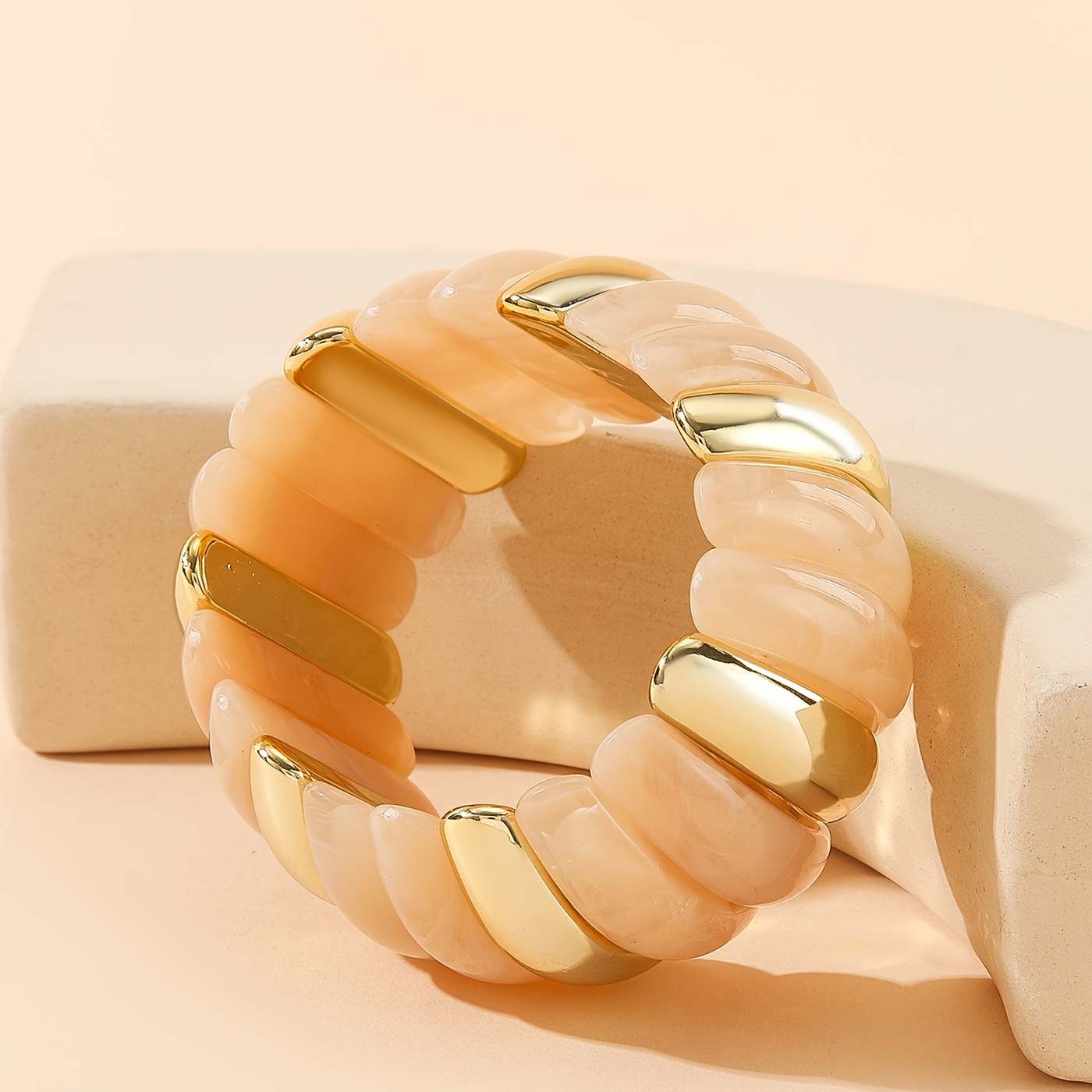 Dopamine Color Block Resin Stretch Bangle, Stackable Gift